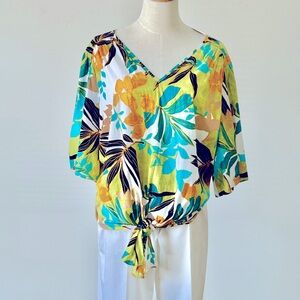 Chico’s Vibrant Tropical Floral V-Neck Blouse NWT